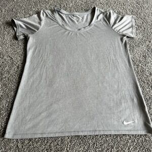 Nike Dri-Fit‎ Womens Shirt M Scoop Neck Light Gray Heather Gym Workout *